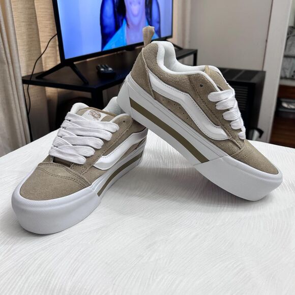 Vans Shoes - Vans Knu Skool Stack Chunky Platform Tan Taupe Suede Sneakers - Size 7.5